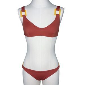 NWT Solid & Striped Romy Bikini sz M top & S bottom * Rust Orange Summer Beach